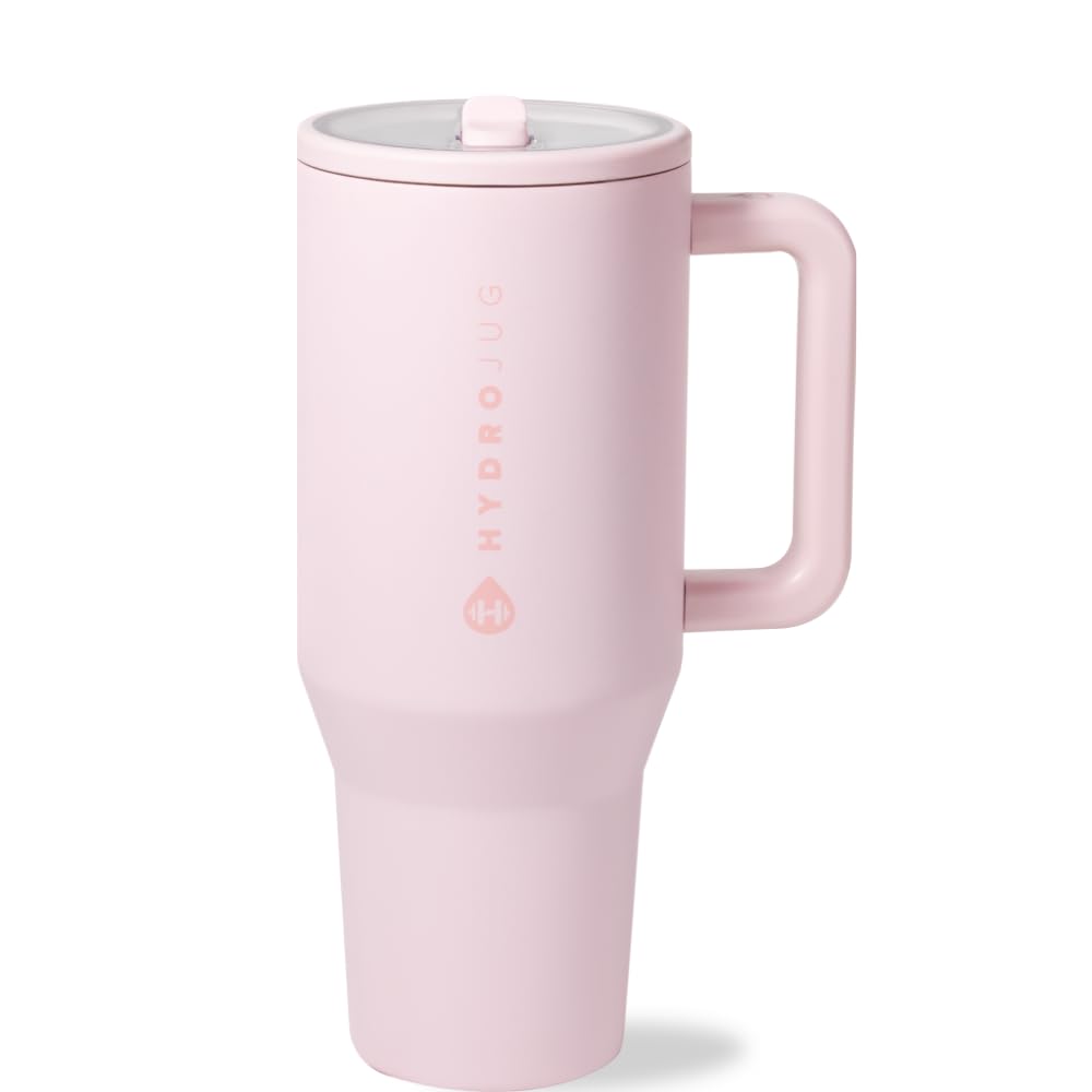HydroJug Traveler - 32 oz Water Bottle with Handle & Flip Straw - Fits in Cup Holder, Leak Resistant Tumbler-Reusable Insulated Stainless Steel & Rubber Base - Gifts for Women & Men, Cream