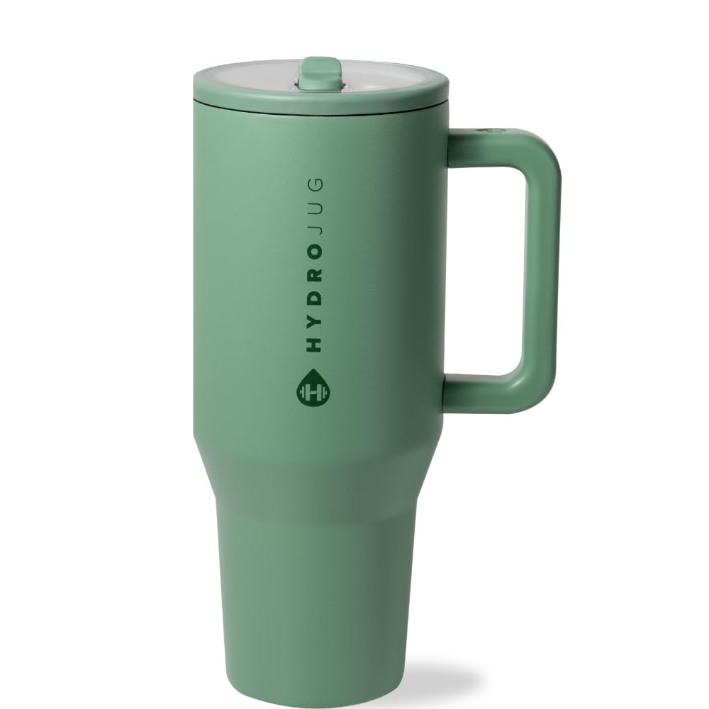 HydroJug Traveler - 32 oz Water Bottle with Handle & Flip Straw - Fits in Cup Holder, Leak Resistant Tumbler-Reusable Insulated Stainless Steel & Rubber Base - Gifts for Women & Men, Cream