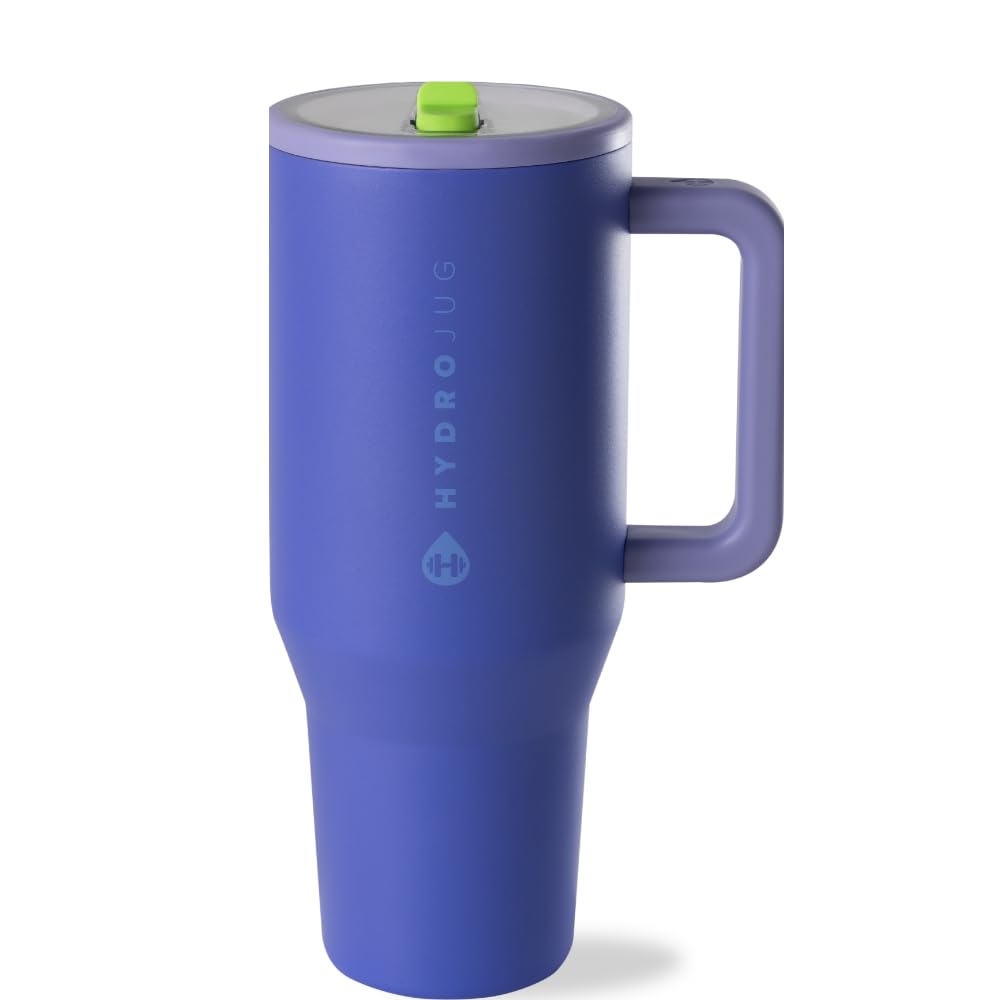 HydroJug Traveler - 32 oz Water Bottle with Handle & Flip Straw - Fits in Cup Holder, Leak Resistant Tumbler-Reusable Insulated Stainless Steel & Rubber Base - Gifts for Women & Men, Cream