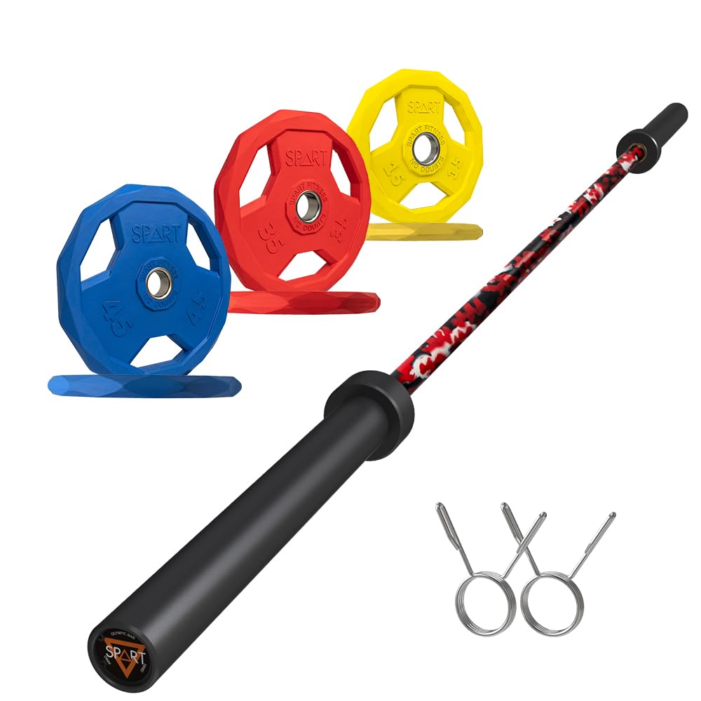 7FT Olympic Barbell Bar with Weight Plate Set Combo, Solid Olympic Bar with Bearings, 700Lbs Capacity Weight Bar for Home Gym Strength Training, Weightlifting, Powerlifting, Fit for 2" Olympic Plates