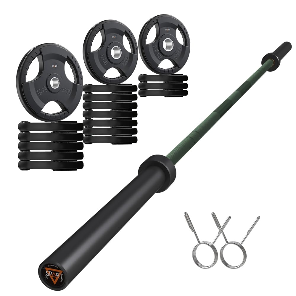 7FT Olympic Barbell Bar with Weight Plate Set Combo, Solid Olympic Bar with Bearings, 700Lbs Capacity Weight Bar for Home Gym Strength Training, Weightlifting, Powerlifting, Fit for 2" Olympic Plates