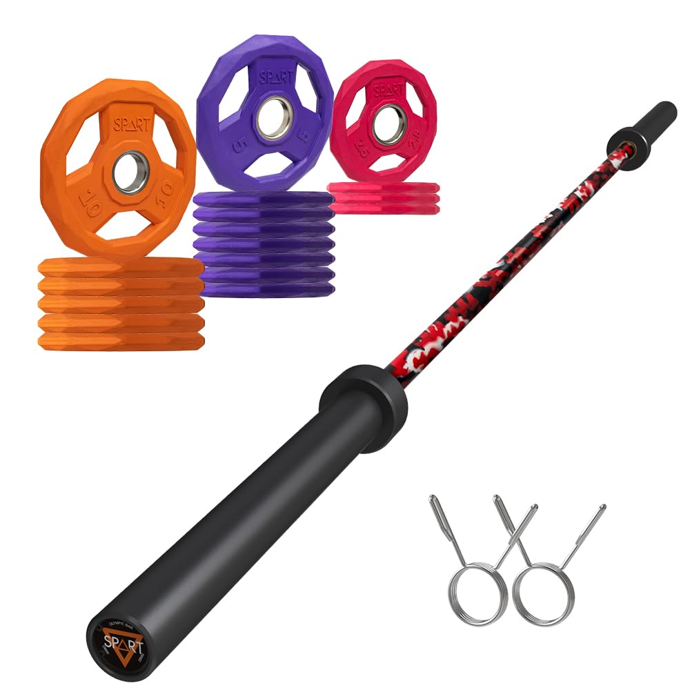 7FT Olympic Barbell Bar with Weight Plate Set Combo, Solid Olympic Bar with Bearings, 700Lbs Capacity Weight Bar for Home Gym Strength Training, Weightlifting, Powerlifting, Fit for 2" Olympic Plates