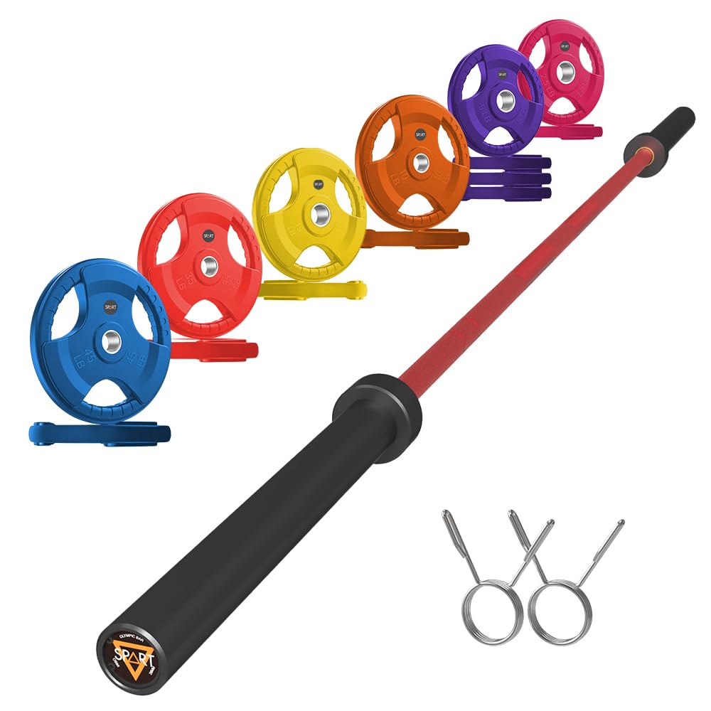 7FT Olympic Barbell Bar with Weight Plate Set Combo, Solid Olympic Bar with Bearings, 700Lbs Capacity Weight Bar for Home Gym Strength Training, Weightlifting, Powerlifting, Fit for 2" Olympic Plates