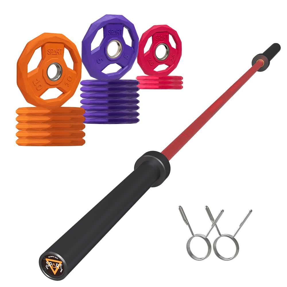 7FT Olympic Barbell Bar with Weight Plate Set Combo, Solid Olympic Bar with Bearings, 700Lbs Capacity Weight Bar for Home Gym Strength Training, Weightlifting, Powerlifting, Fit for 2" Olympic Plates