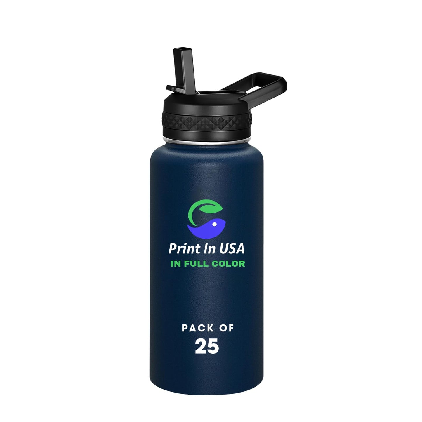 Personalized Custom Print in USA Water Bottle 32oz Stainless Steel Double Wall Coffee Cup with Lid & Straw Insulated Tumbler with Colorful Text Logo Photo