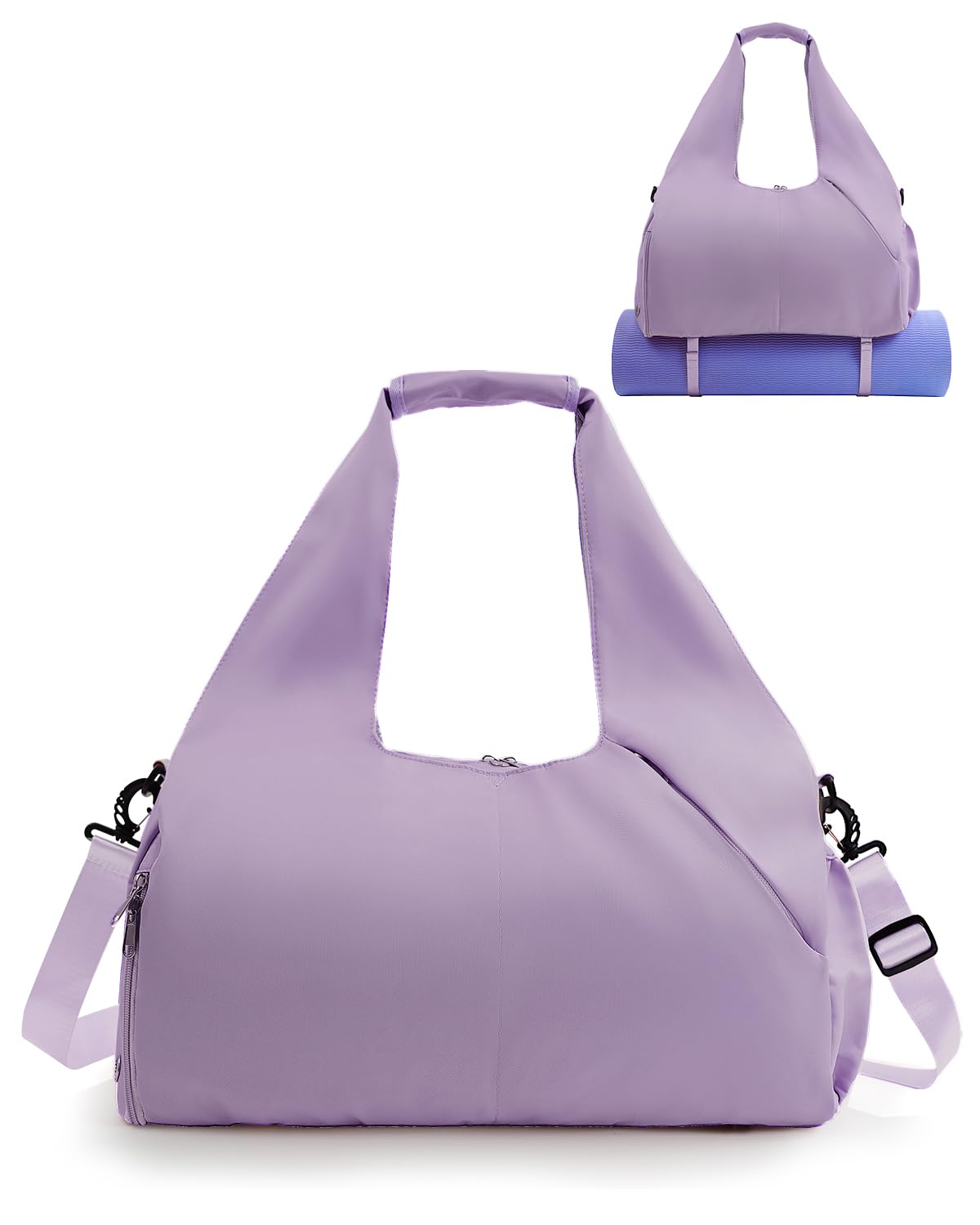 Gym Bag for Women with Shoe Compartment Yoga Mat Bag with Wet Pocket and Water Bottle Holder Weekender Bag with Strap