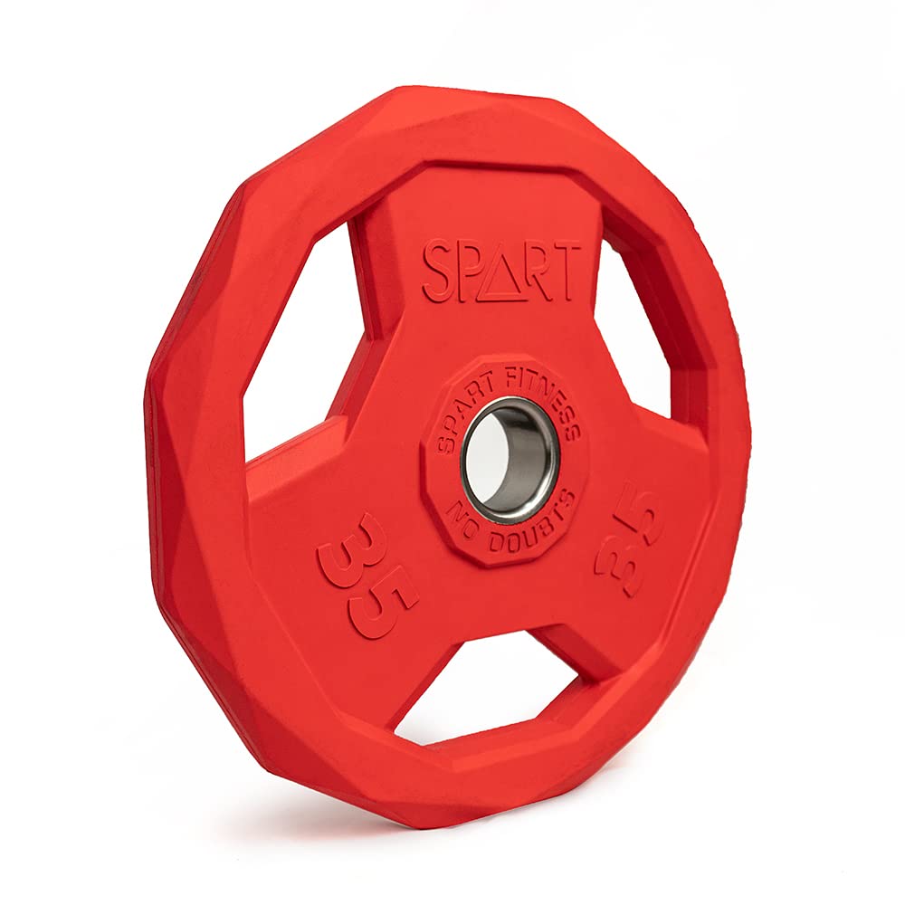 SPART Color Coded Weight Plate 2-Inch Rubber Coated Olympic Grip Plate for Barbell, Solid Cast Iron Weight Plates for Strength Training, Weightlifting, Crossfit, Home Gym, 2.5LB/5LB/10LB/25LB/35LB/45LB, Pair