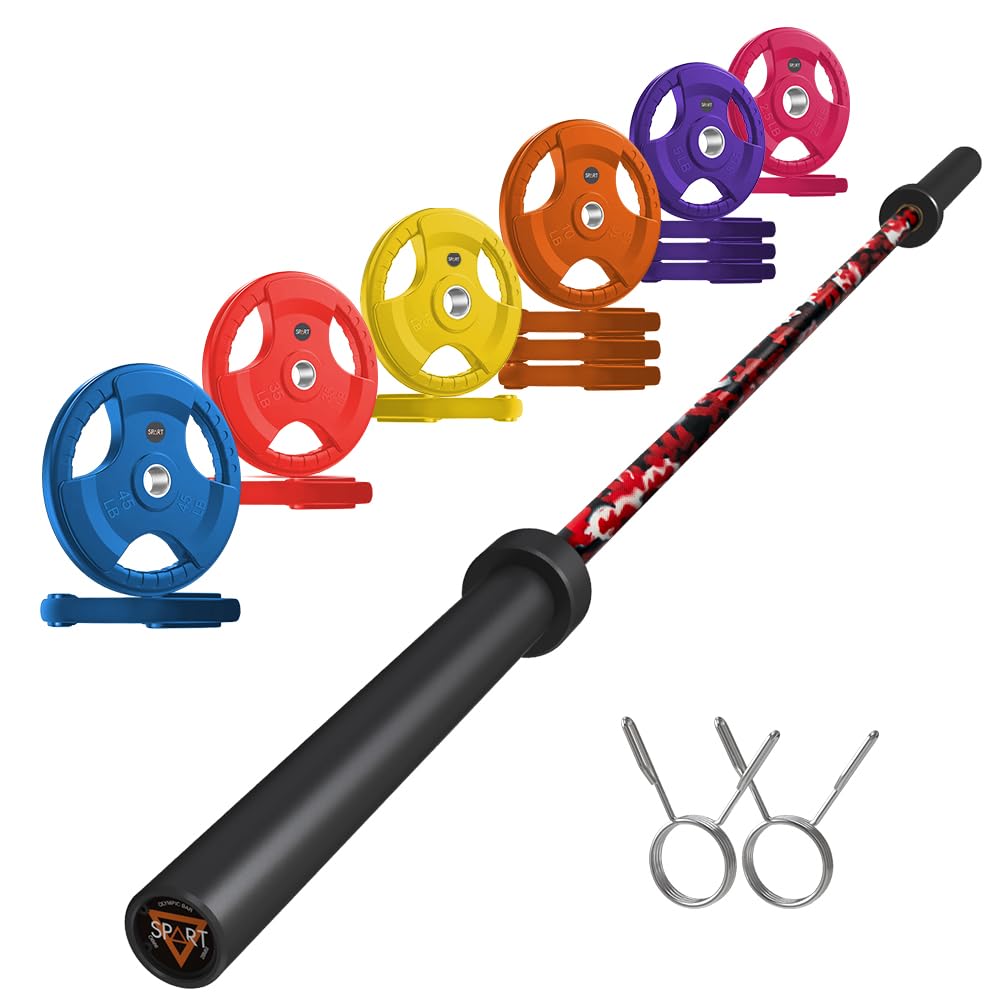 7FT Olympic Barbell Bar with Weight Plate Set Combo, Solid Olympic Bar with Bearings, 700Lbs Capacity Weight Bar for Home Gym Strength Training, Weightlifting, Powerlifting, Fit for 2" Olympic Plates