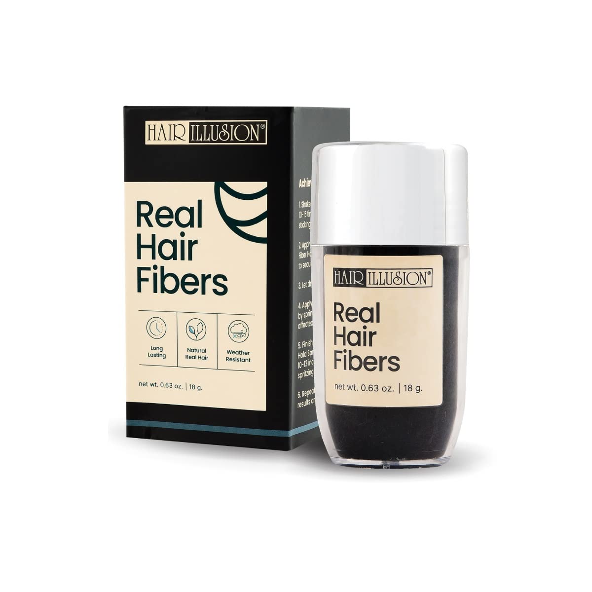 Hair Illusion Dark Brown Real Hair Fibers for Thinning Hair - 100% Natural Texture, Non Synthetic Hair Fibers - Bald Spot Cover Up for Women & Men - 38 Gram