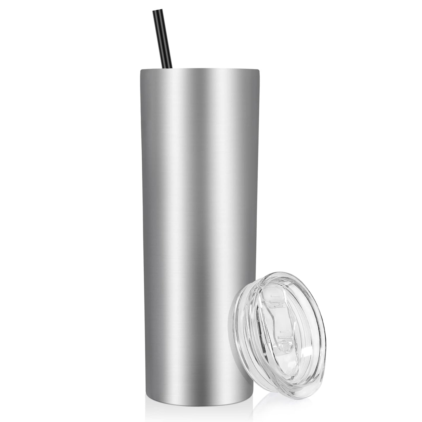 VEGOND Stainless Steel Tumblers Bulk 12 Pack, 20 oz Vacuum Insulated Skinny Tumblers with Lids and Straws, Double Wall Coffee Mug, Travel Water Cup, White