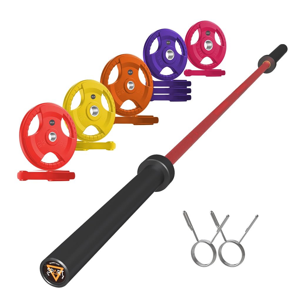 7FT Olympic Barbell Bar with Weight Plate Set Combo, Solid Olympic Bar with Bearings, 700Lbs Capacity Weight Bar for Home Gym Strength Training, Weightlifting, Powerlifting, Fit for 2" Olympic Plates