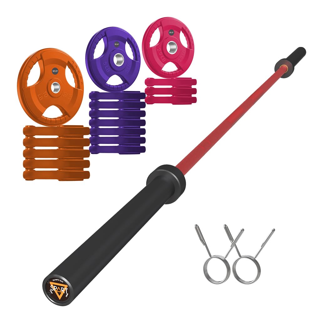 7FT Olympic Barbell Bar with Weight Plate Set Combo, Solid Olympic Bar with Bearings, 700Lbs Capacity Weight Bar for Home Gym Strength Training, Weightlifting, Powerlifting, Fit for 2" Olympic Plates
