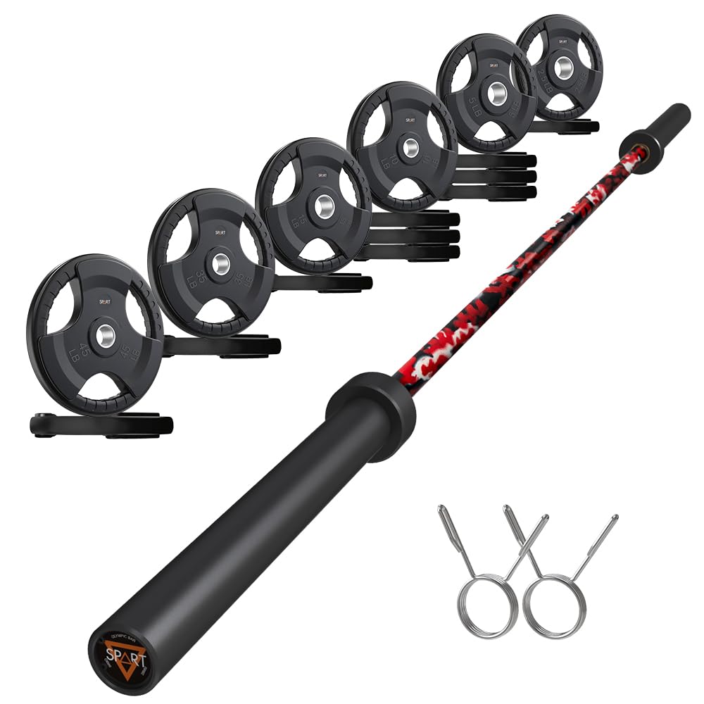 7FT Olympic Barbell Bar with Weight Plate Set Combo, Solid Olympic Bar with Bearings, 700Lbs Capacity Weight Bar for Home Gym Strength Training, Weightlifting, Powerlifting, Fit for 2" Olympic Plates