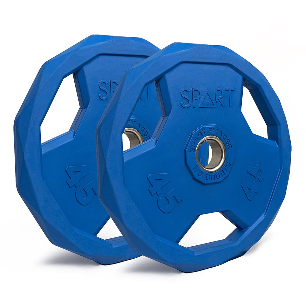 SPART Color Coded Weight Plate 2-Inch Rubber Coated Olympic Grip Plate for Barbell, Solid Cast Iron Weight Plates for Strength Training, Weightlifting, Crossfit, Home Gym, 2.5LB/5LB/10LB/25LB/35LB/45LB, Pair