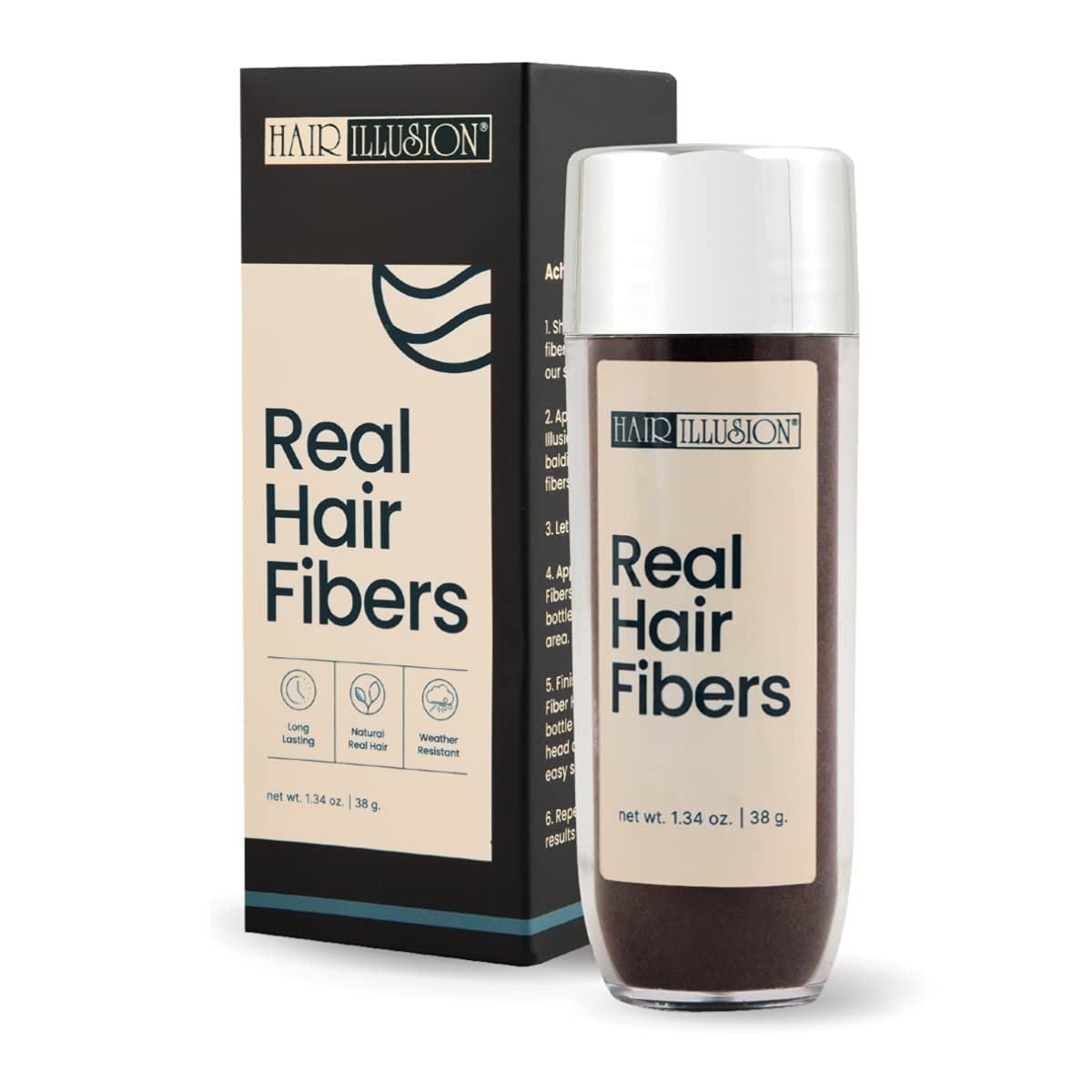 Hair Illusion Black Real Hair Fibers for Thinning Hair - 100% Natural Texture, Non Synthetic Hair Fibers - Bald Spot Cover Up for Women & Men - 18 Gram