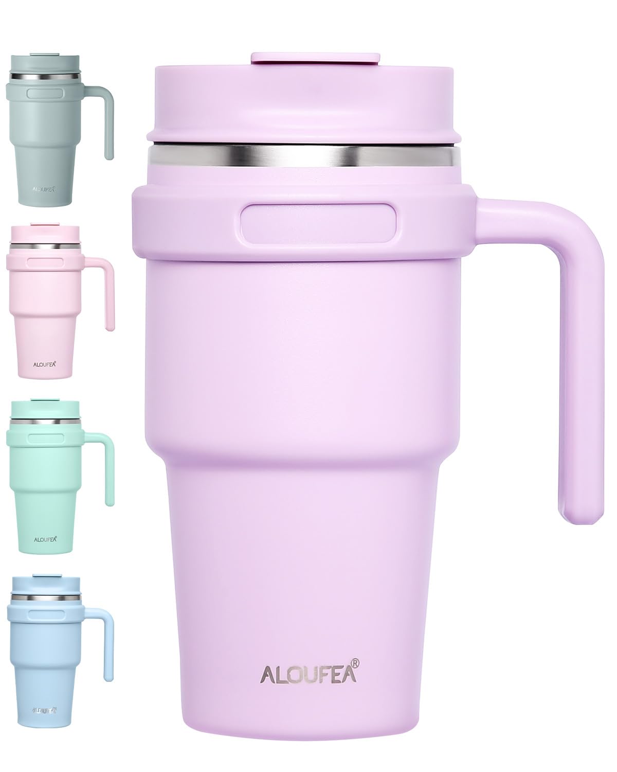 ALOUFEA 20 oz Insulated Coffee Mug Tumbler with Handle, Stainless Steel Travel Mug Tumbler with Lid and Straw,Double Wall Vacuum Leak Proof Ice Coffee Thermal Cup, Black