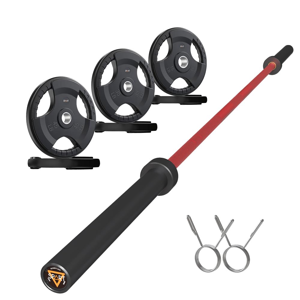 7FT Olympic Barbell Bar with Weight Plate Set Combo, Solid Olympic Bar with Bearings, 700Lbs Capacity Weight Bar for Home Gym Strength Training, Weightlifting, Powerlifting, Fit for 2" Olympic Plates