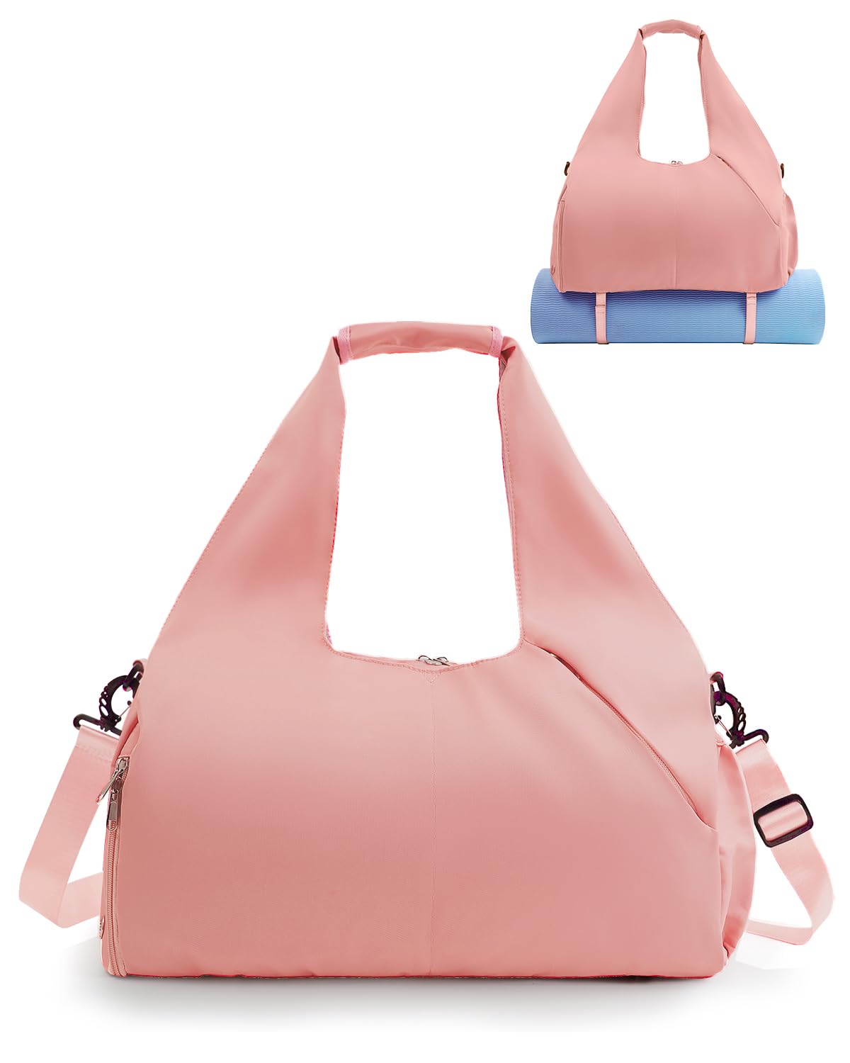 Gym Bag for Women with Shoe Compartment Yoga Mat Bag with Wet Pocket and Water Bottle Holder Weekender Bag with Strap
