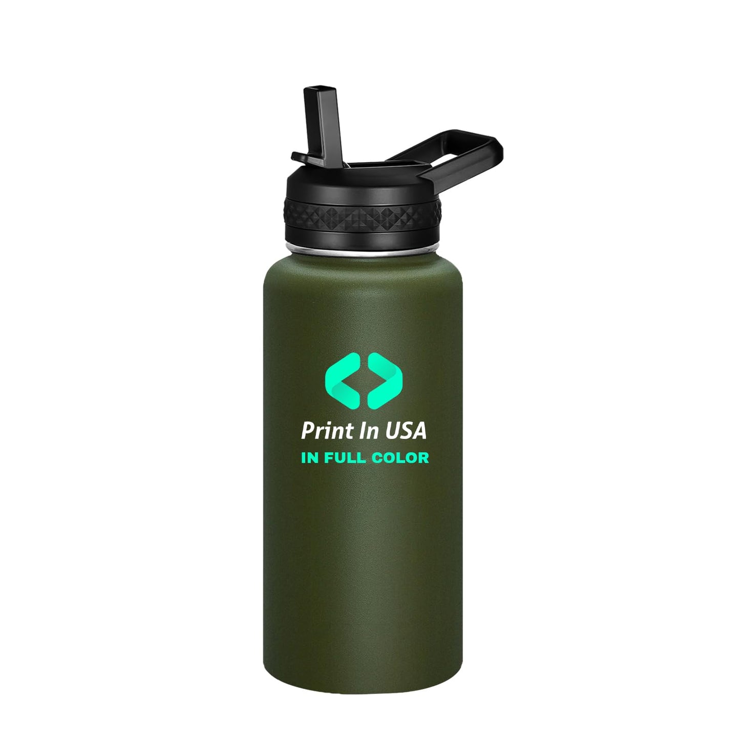 Personalized Custom Print in USA Water Bottle 32oz Stainless Steel Double Wall Coffee Cup with Lid & Straw Insulated Tumbler with Colorful Text Logo Photo