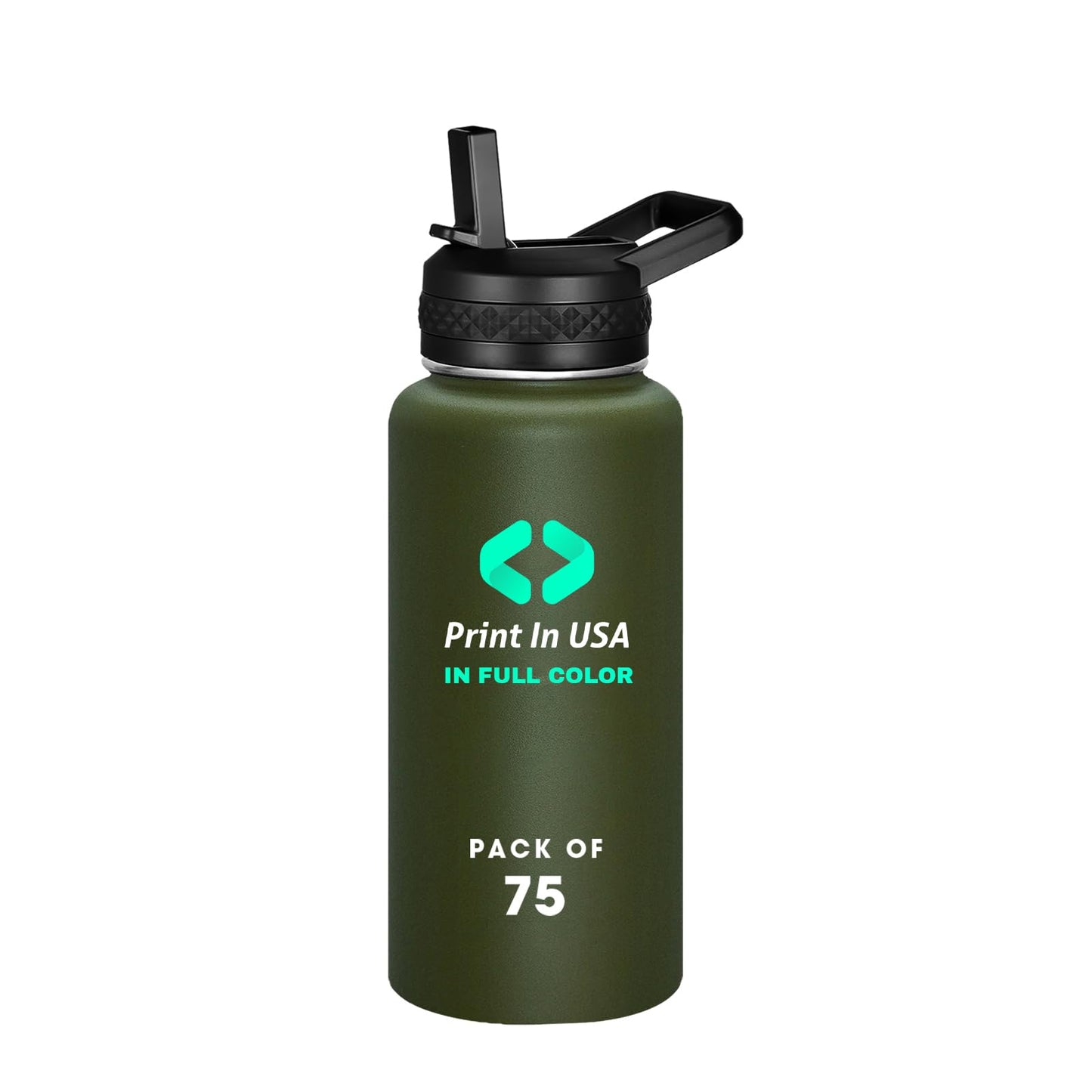 Personalized Custom Print in USA Water Bottle 32oz Stainless Steel Double Wall Coffee Cup with Lid & Straw Insulated Tumbler with Colorful Text Logo Photo