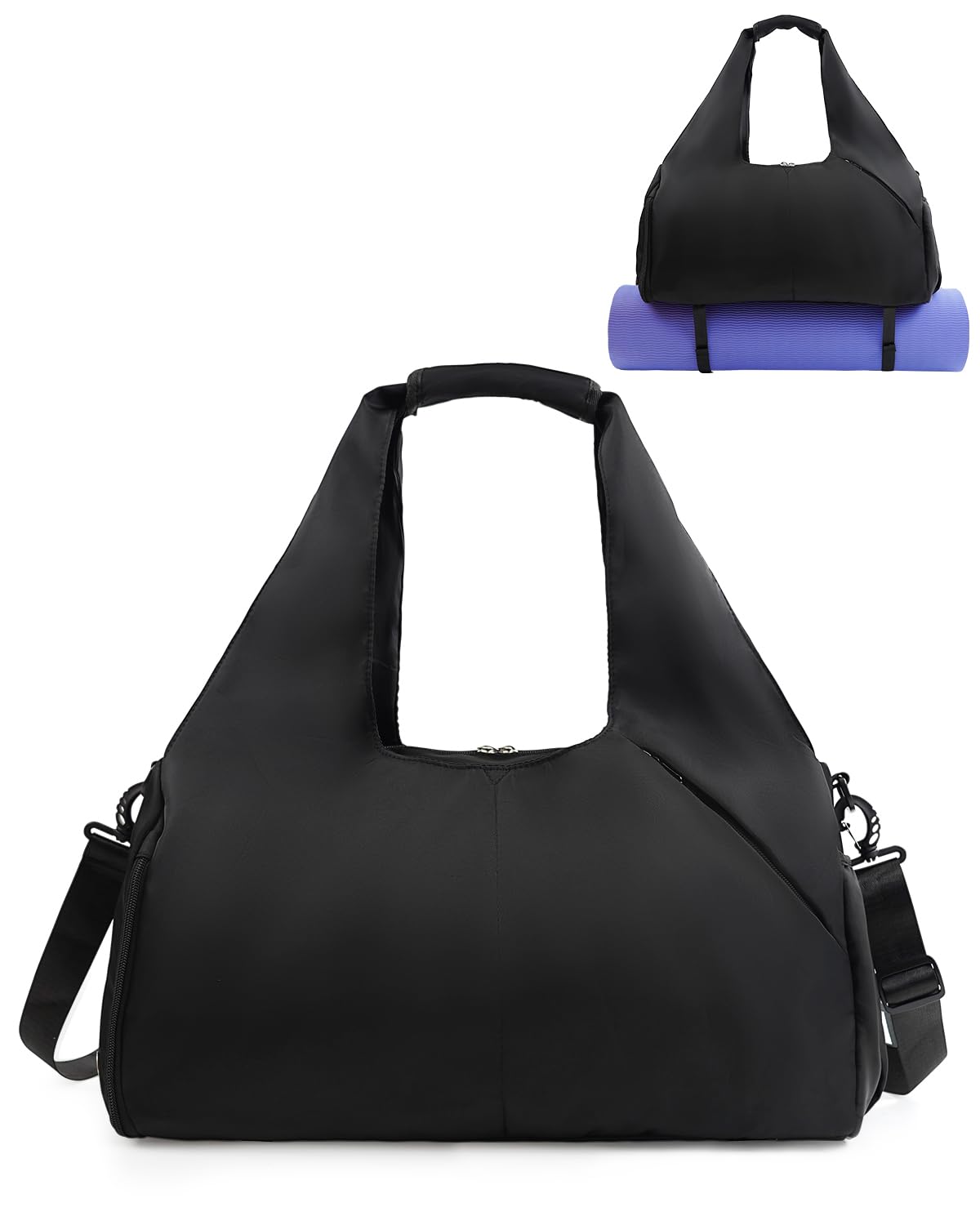 Gym Bag for Women with Shoe Compartment Yoga Mat Bag with Wet Pocket and Water Bottle Holder Weekender Bag with Strap