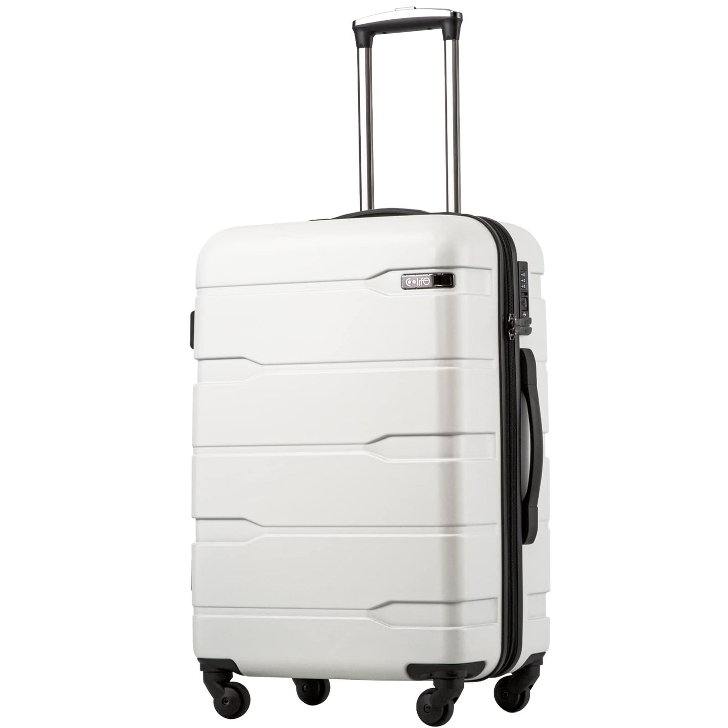 Coolife Luggage Expandable 3 Piece Sets PC+ABS Spinner Suitcase 20 inch 24 inch 28 inch (white, 3 piece set)