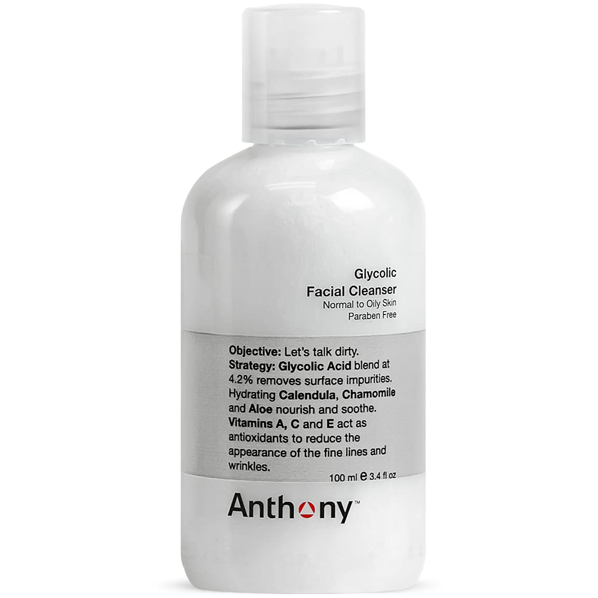 Anthony Glycolic Facial Cleanser for Men, Daily Exfoliating & Hydrating Face Wash, Shave Prep, Non-Foaming, Deep Cleansing, Gentle on Sensitive Skin, Removes Dirt & Oil, Smooths Texture, 8 Fl Oz