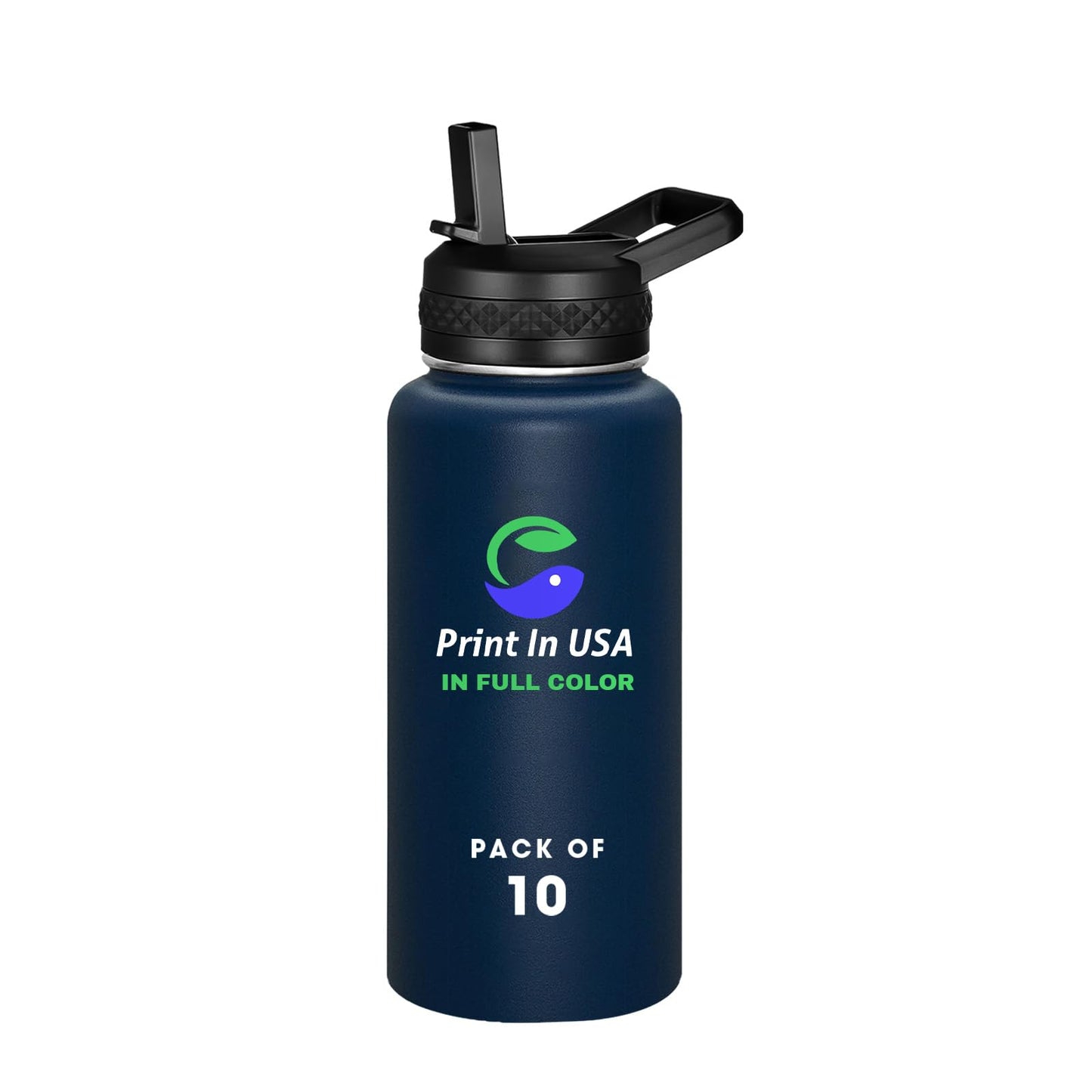Personalized Custom Print in USA Water Bottle 32oz Stainless Steel Double Wall Coffee Cup with Lid & Straw Insulated Tumbler with Colorful Text Logo Photo