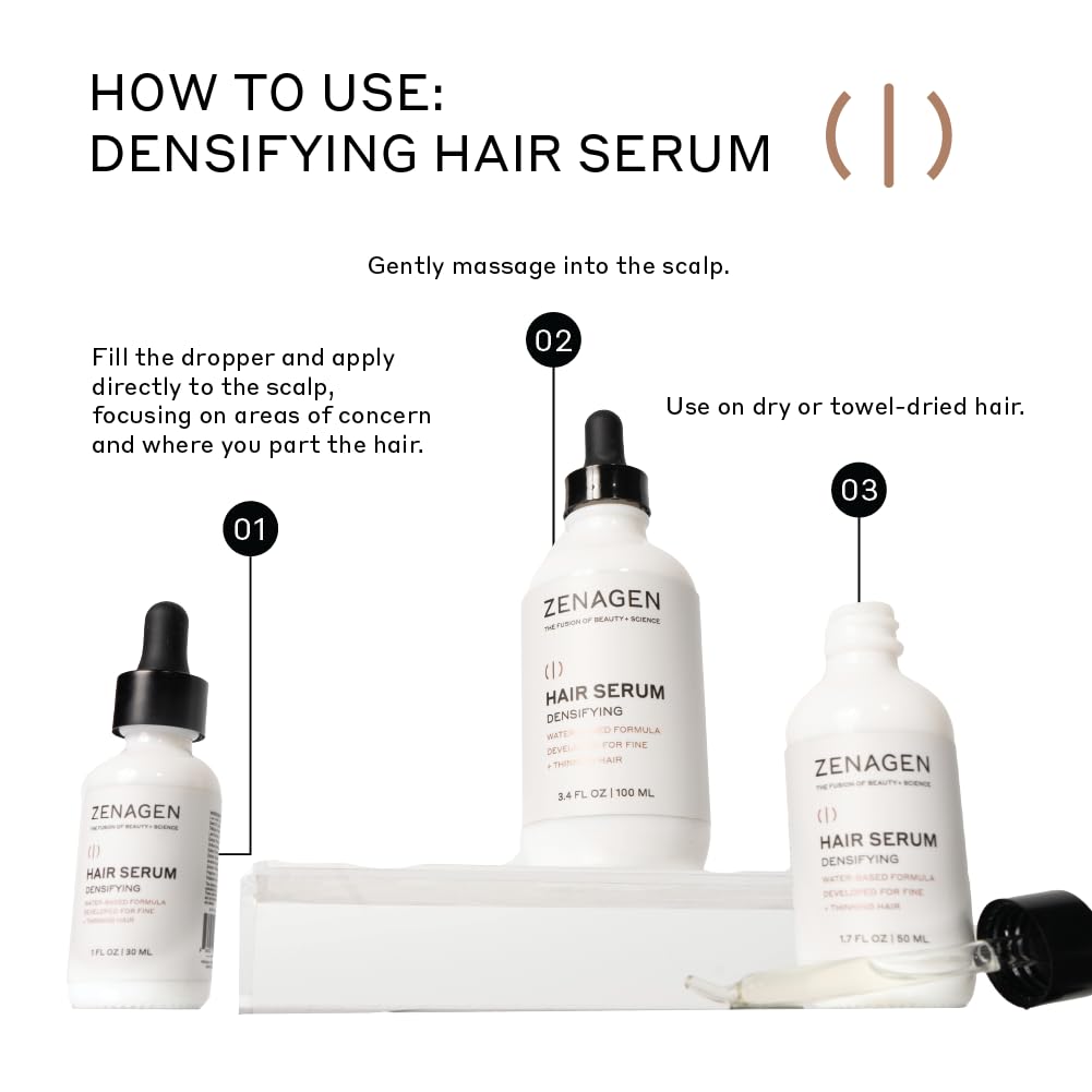 ZENAGEN Densifying Hair Serum for Fine + Thinning Hair | Boosts Hair Density, Strengthens & Nourishes Hair Follicles, Non-Greasy Water-Based Formula, Plant-Based, Vegan, All Hair Types
