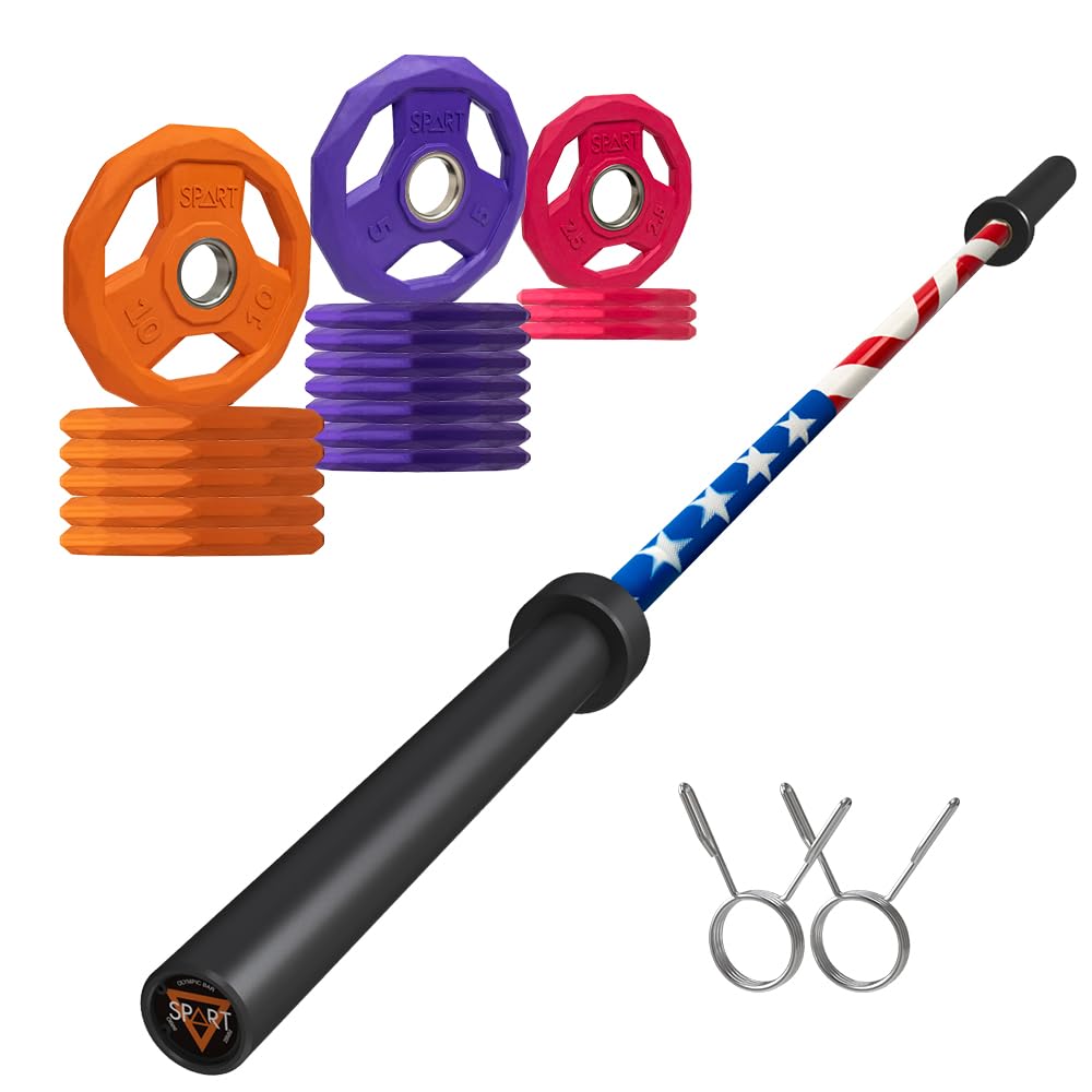 7FT Olympic Barbell Bar with Weight Plate Set Combo, Solid Olympic Bar with Bearings, 700Lbs Capacity Weight Bar for Home Gym Strength Training, Weightlifting, Powerlifting, Fit for 2" Olympic Plates