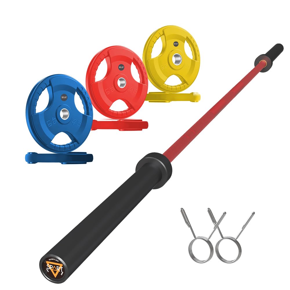 7FT Olympic Barbell Bar with Weight Plate Set Combo, Solid Olympic Bar with Bearings, 700Lbs Capacity Weight Bar for Home Gym Strength Training, Weightlifting, Powerlifting, Fit for 2" Olympic Plates