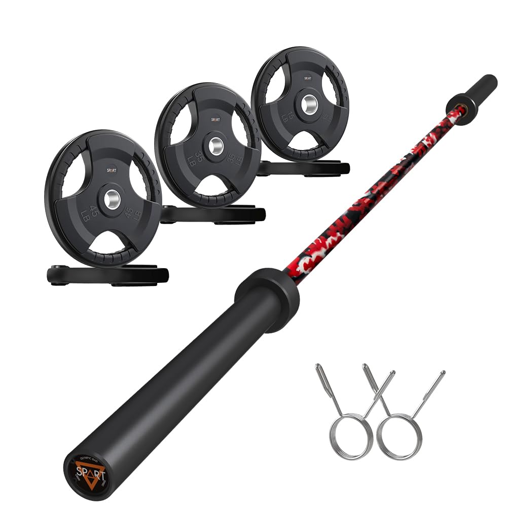 7FT Olympic Barbell Bar with Weight Plate Set Combo, Solid Olympic Bar with Bearings, 700Lbs Capacity Weight Bar for Home Gym Strength Training, Weightlifting, Powerlifting, Fit for 2" Olympic Plates