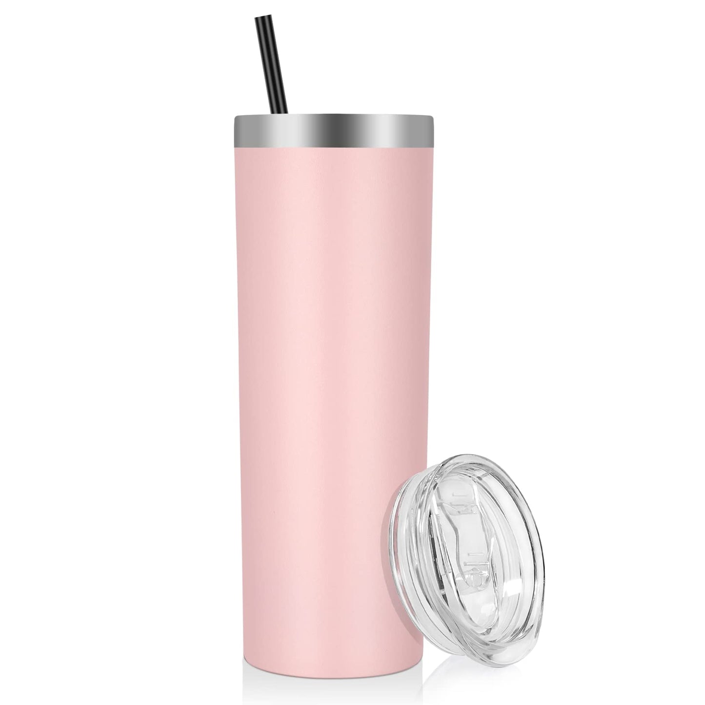 VEGOND Stainless Steel Tumblers Bulk 12 Pack, 20 oz Vacuum Insulated Skinny Tumblers with Lids and Straws, Double Wall Coffee Mug, Travel Water Cup, White