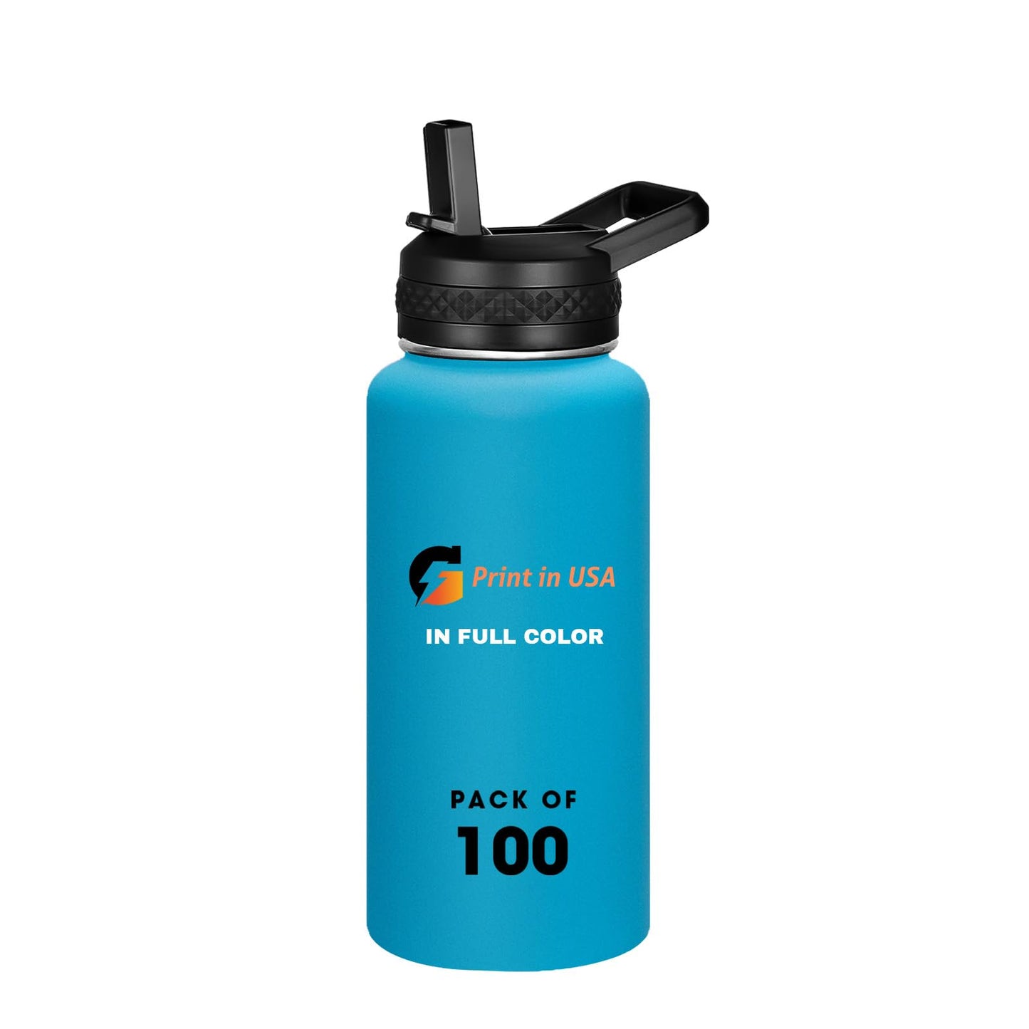 Personalized Custom Print in USA Water Bottle 32oz Stainless Steel Double Wall Coffee Cup with Lid & Straw Insulated Tumbler with Colorful Text Logo Photo