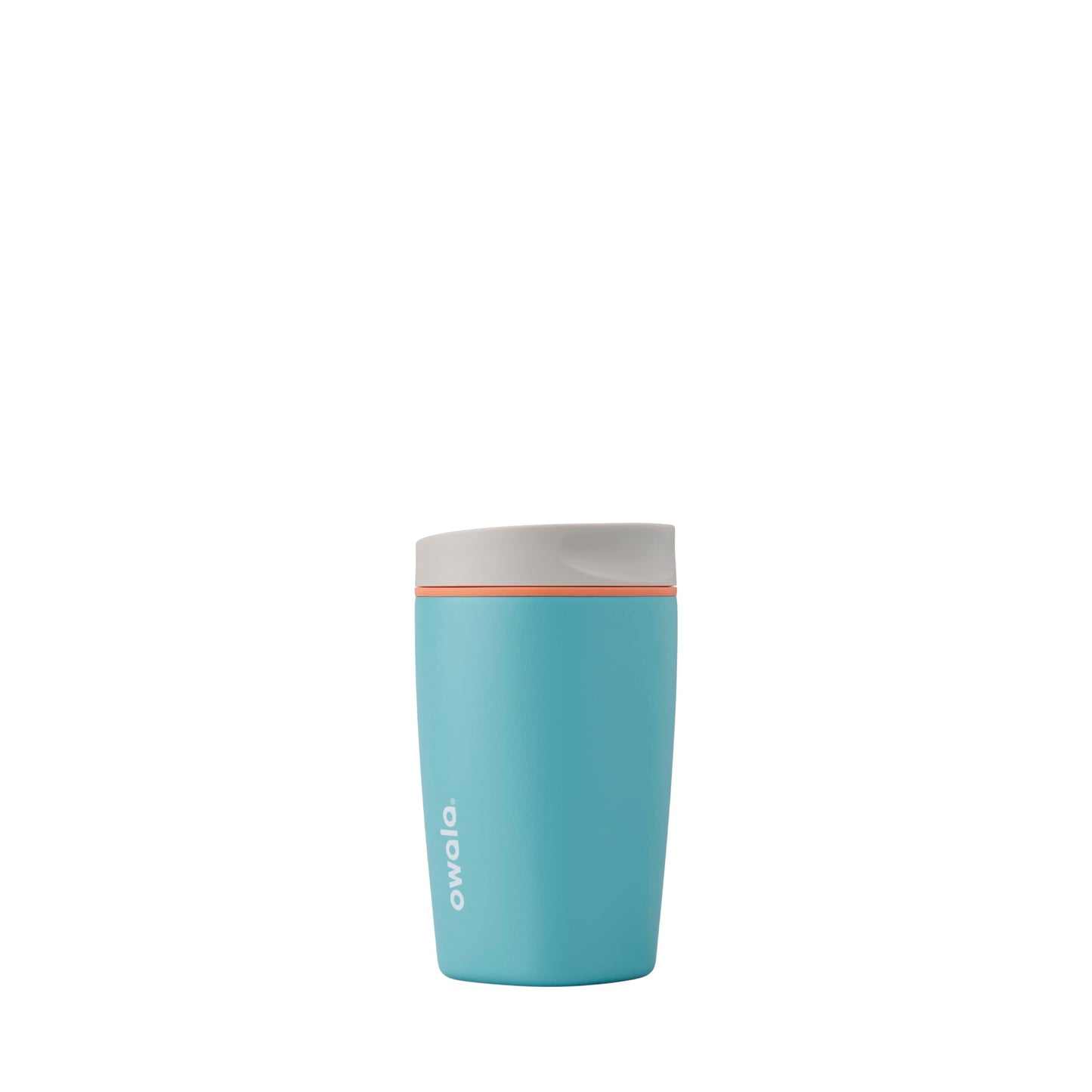 Owala SmoothSip Slider Insulated Stainless Steel Coffee Tumbler, Reusable Iced Coffee Cup, Hot Coffee Travel Mug, BPA Free 12 oz, Tan/White (Vanilla Bean)