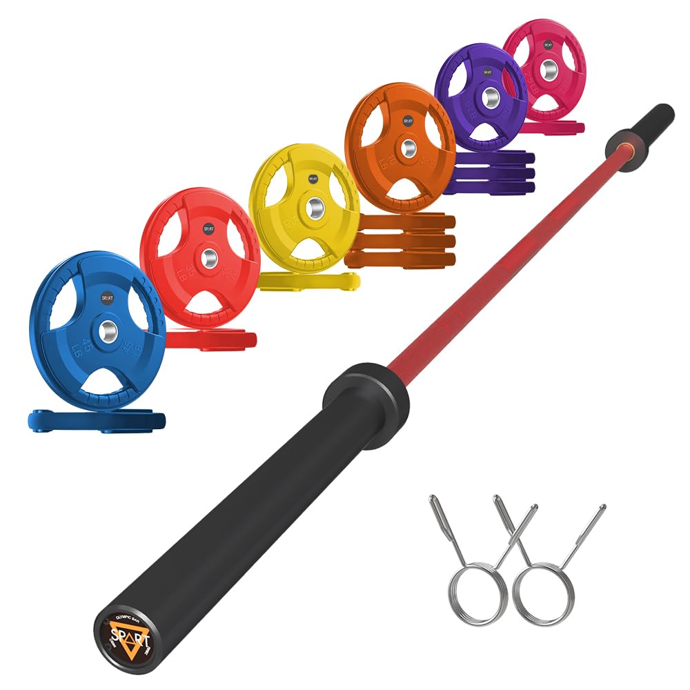 7FT Olympic Barbell Bar with Weight Plate Set Combo, Solid Olympic Bar with Bearings, 700Lbs Capacity Weight Bar for Home Gym Strength Training, Weightlifting, Powerlifting, Fit for 2" Olympic Plates