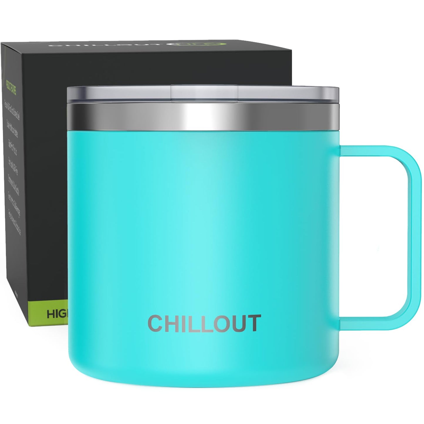 CHILLOUT LIFE Stainless Steel Vacuum Insulated Coffee Mug 16 oz (Set of 2) with Handle and Lid, Large Thermal Camping Coffee Mugs with Sliding Lid for Men & Women, Keeps Your Beverages Hot & Cold