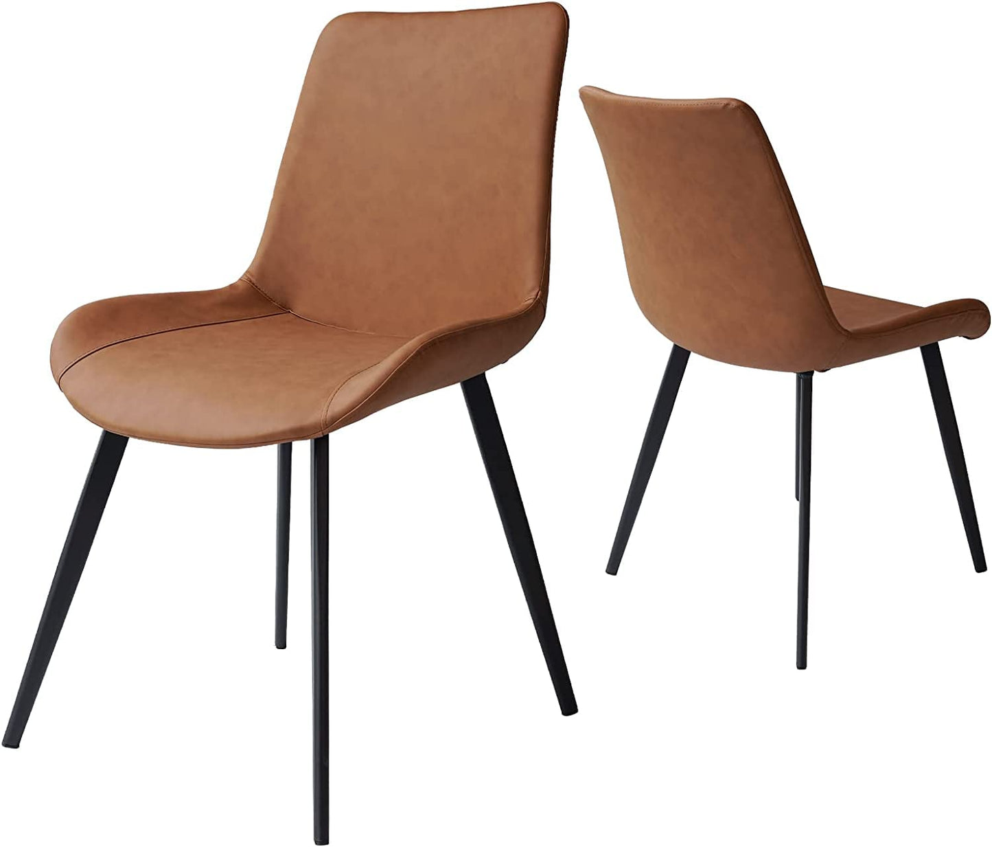 Dining Chairs Set of 4, Modern Kitchen & Dining Room Chairs, Upholstered Faux Leather Cushion Seat and Sturdy Metal Legs (4 Brown Chairs)