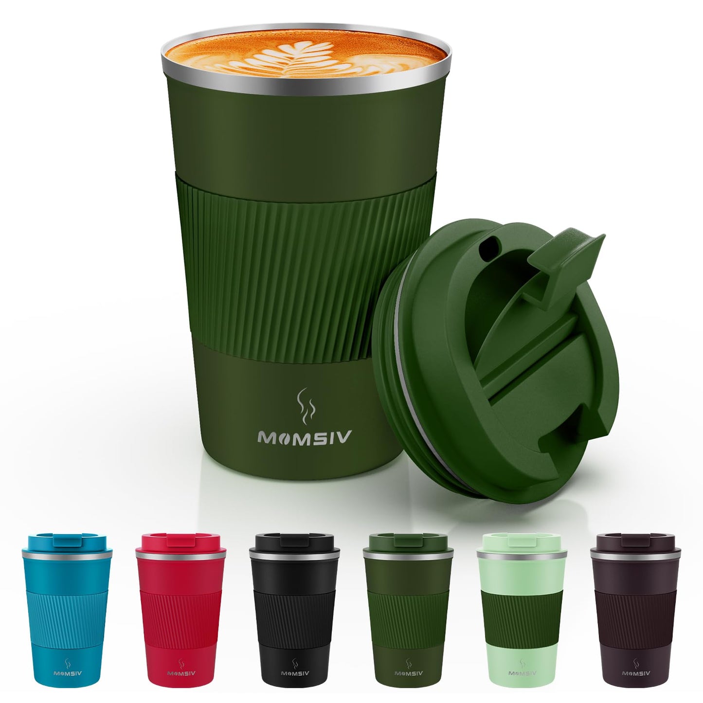 MOMSIV 12oz Travel Mug, Insulated Coffee Cup with Leakproof Lid, Travel Coffee Mug Vacuum Stainless Steel Double Walled Reusable Coffee Cup for Hot and Cold Water Coffee