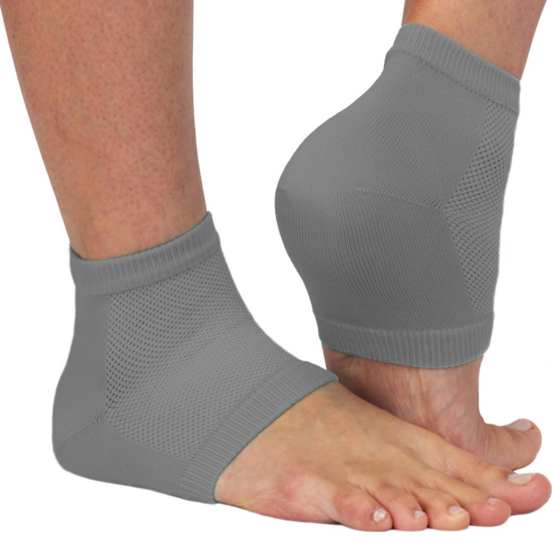NatraCure Vented Moisturizing Gel Heel Sleeves - (2 Pairs of Skin Softening Footcare Treatment Socks for Cracked Heels, Dry feet, Foot calluses, Rough Heel Socks - (608-M RET2PK) - Size: Regular