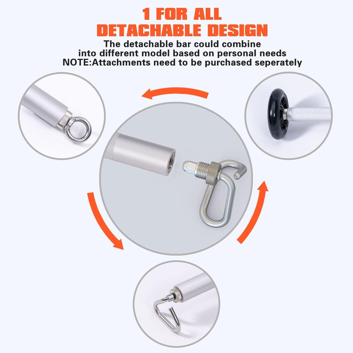 Aluminum Resistance Band Bar, 3-Section Detachable Heavy Duty Workout Bar for Resistance Band Exercises, Strength Training, and Home Gym (Metal Bar-Enlarged Hooks)