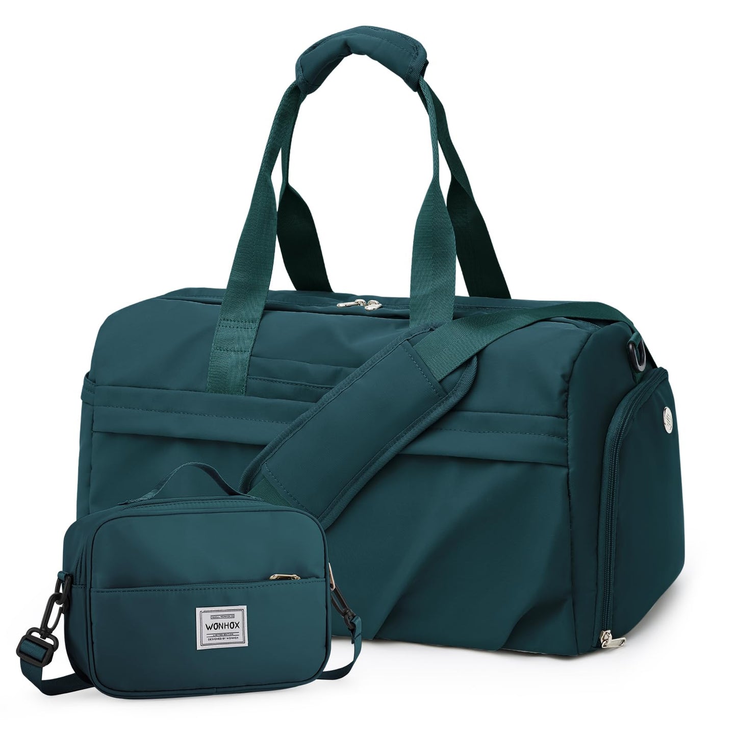 Gym Bag for Women Men with Shoe Compartment, Sport Duffel Bag, Waterproof Travel Weekender Overnight Carry on Bag for Yoga with Trolley Sleeve, Green