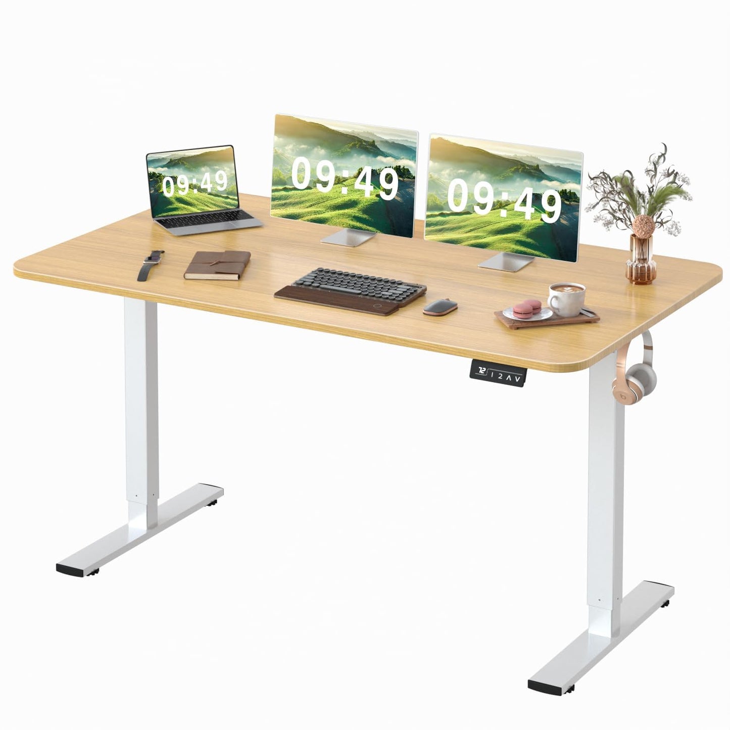 Furmax Electric Height Adjustable Standing Desk Large 55 x 24 Inches Sit Stand Up Desk Home Office Computer Desk Memory Preset with T-Shaped Metal Bracket, Black