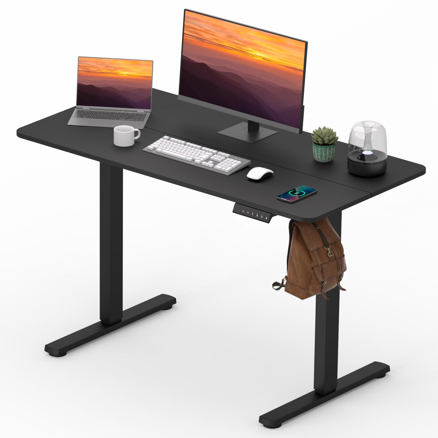 Adjustable Stand Up Desk with Memory Preset, Standing Desks 55 x 24 Inch Electric Home Office Desk Computer Workstation Splice Black Top + Black Frame