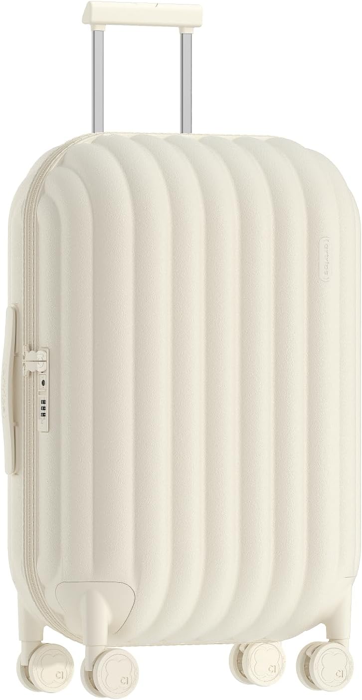 artrips Checked Luggage 24 inch,Medium Suitcase with 8 Spinner Wheels,PC Lightweight Hardside Luggage,Bread Design,TSA Lock,White,Checked-Medium 24-Inch,60L