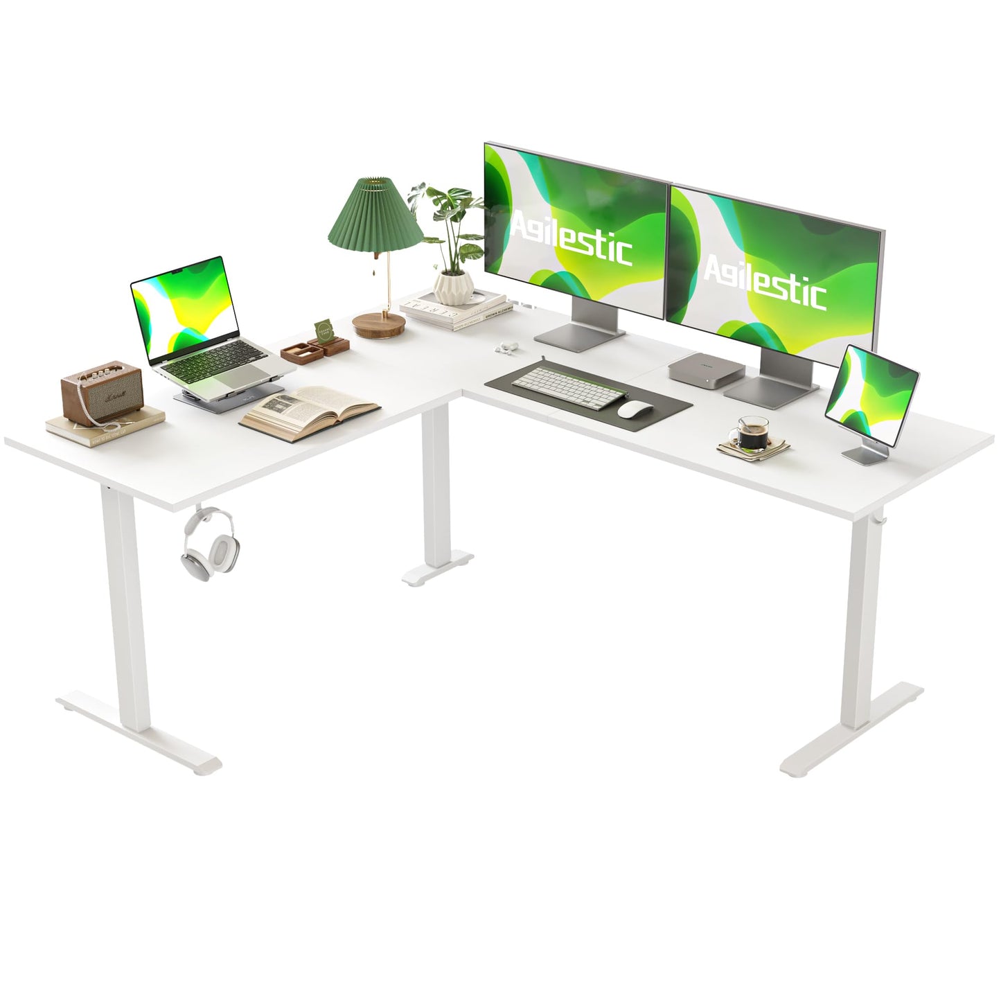 Agilestic L Shaped Standing Desk 63 x 55 inch Adjustable Height, Electric Corner Standing Desk, Sit Stand Computer Table with Splice Board, Rustic Brown