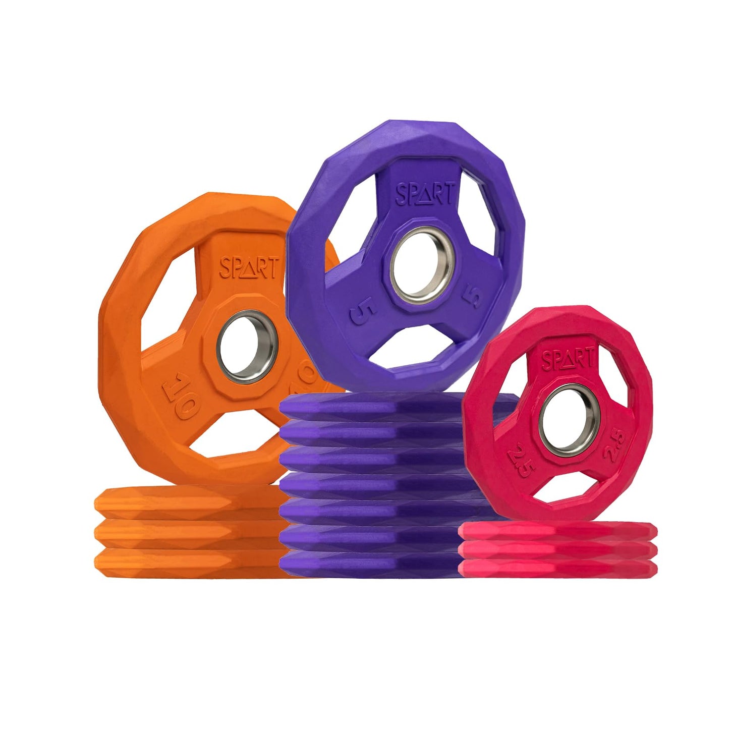 SPART Color Coded Weight Plate 2-Inch Rubber Coated Olympic Grip Plate for Barbell, Solid Cast Iron Weight Plates for Strength Training, Weightlifting, Crossfit, Home Gym, 2.5LB/5LB/10LB/25LB/35LB/45LB, Pair