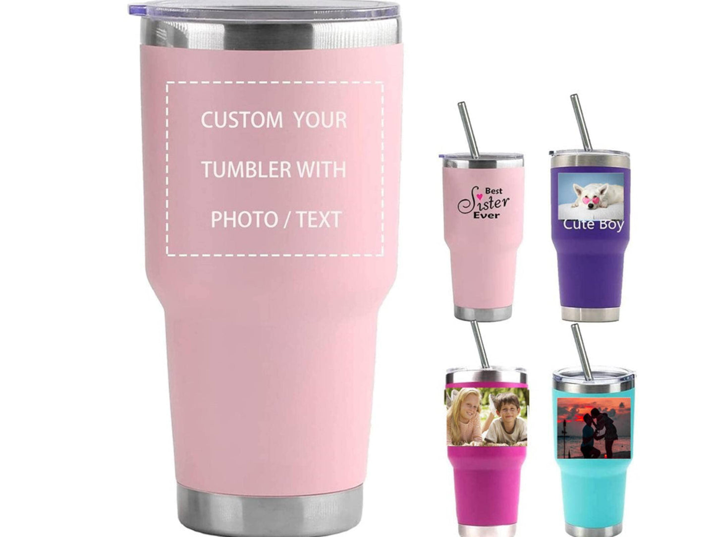 Personalized Photo 20oz 30oz Stainless Steel Tumbler,Custom Coffee Tumbler Cup With Lid And Strawstraw Vacuum Insulated With Text Photo Logo (PERSONALIZED)