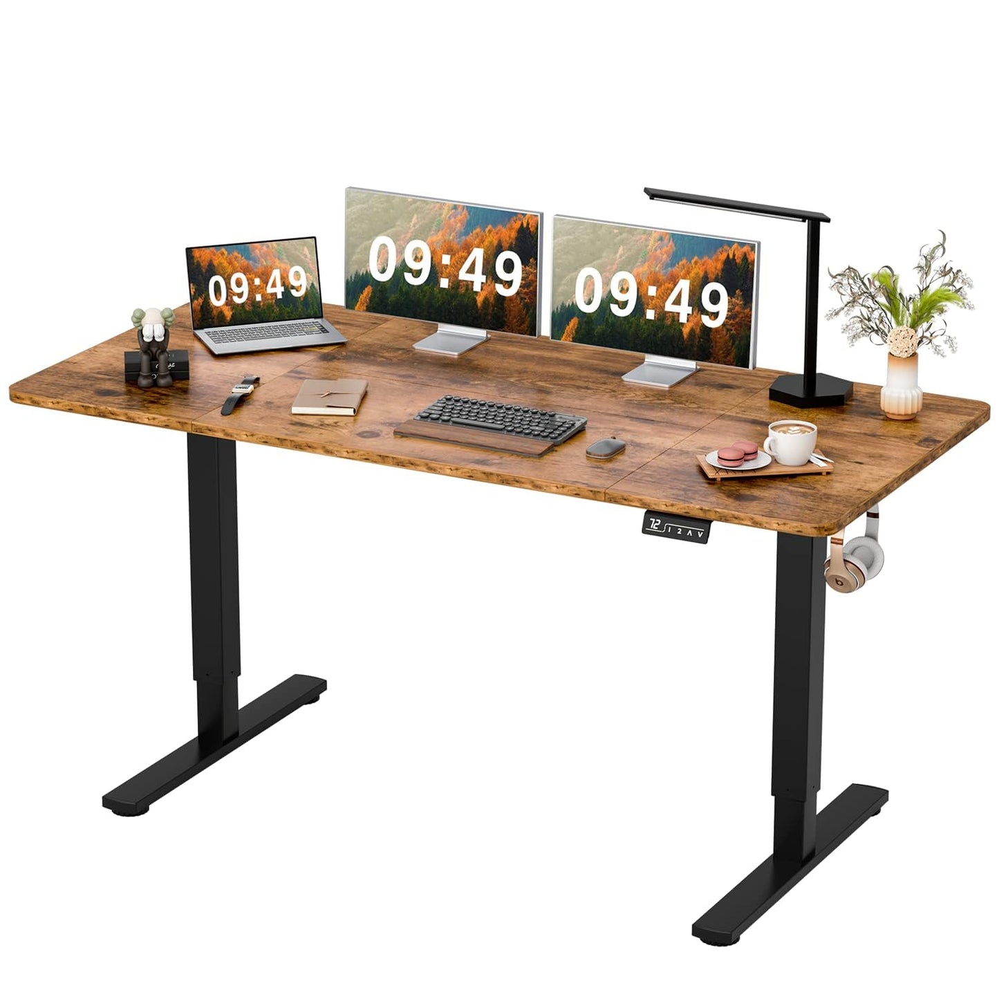 Furmax Electric Height Adjustable Standing Desk Large 55 x 24 Inches Sit Stand Up Desk Home Office Computer Desk Memory Preset with T-Shaped Metal Bracket, Black