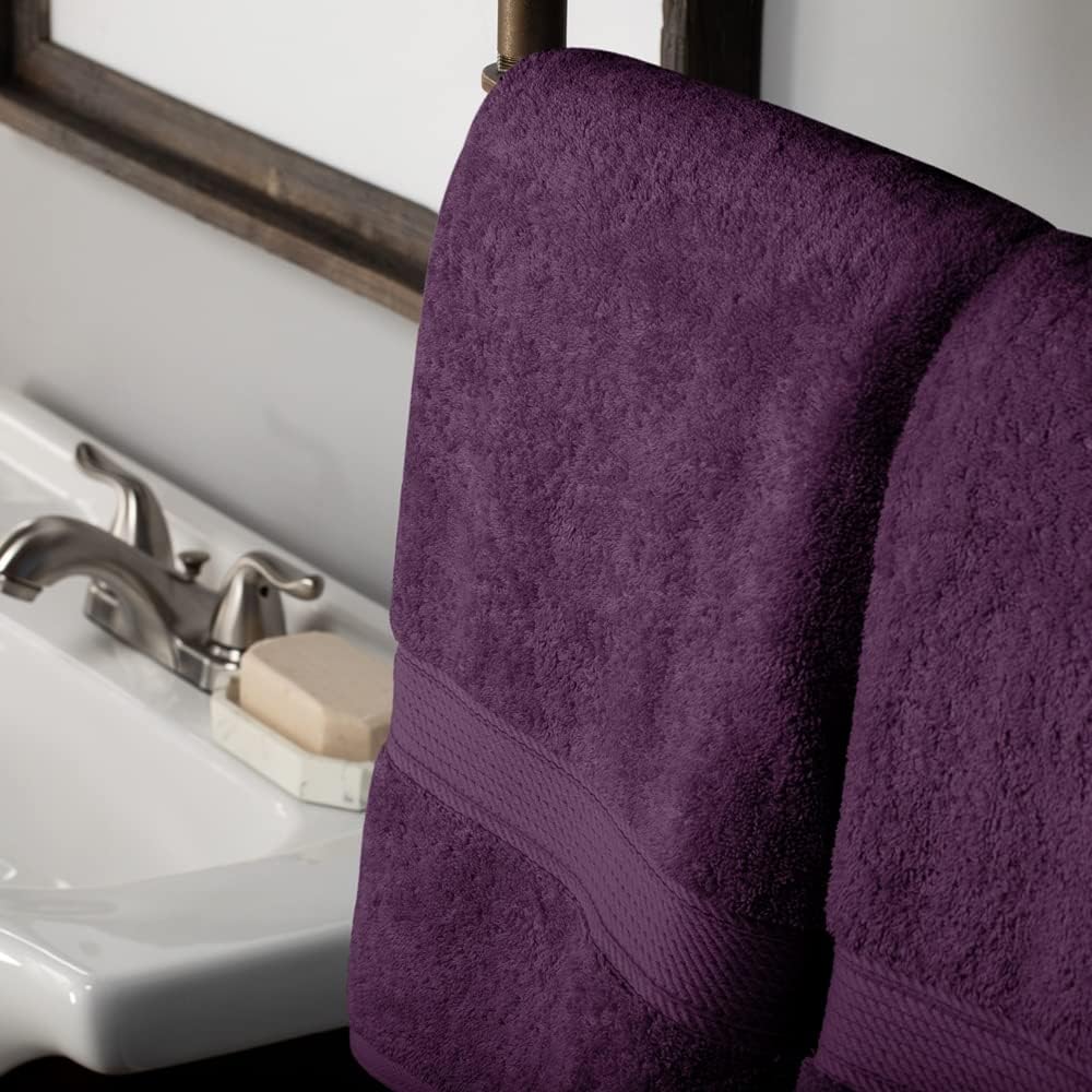 Superior Egyptian Cotton Pile Bath Towel Set of 2, Ultra Soft Luxury Towels, Thick Plush Essentials, Absorbent Heavyweight, Guest Bath, Hotel, Spa, Home Bathroom, Shower Basics, Plum